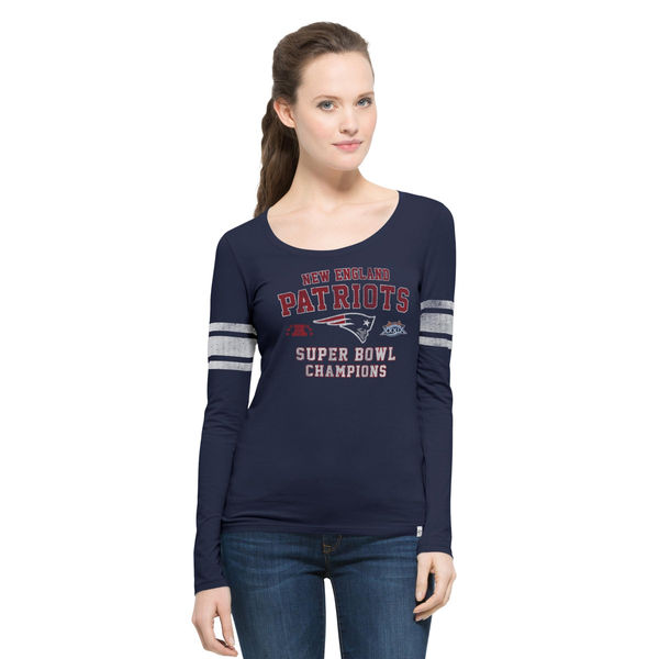 New England Patriots '47 Women's On the Fifty 6-Time Super Bowl XXIX Champion Scoop Neck Long Sleeve T-Shirt - Navy